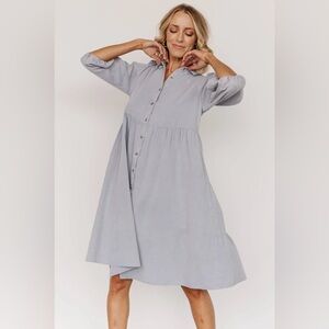 EUC denim blue 3/4 length sleeve, button dress.